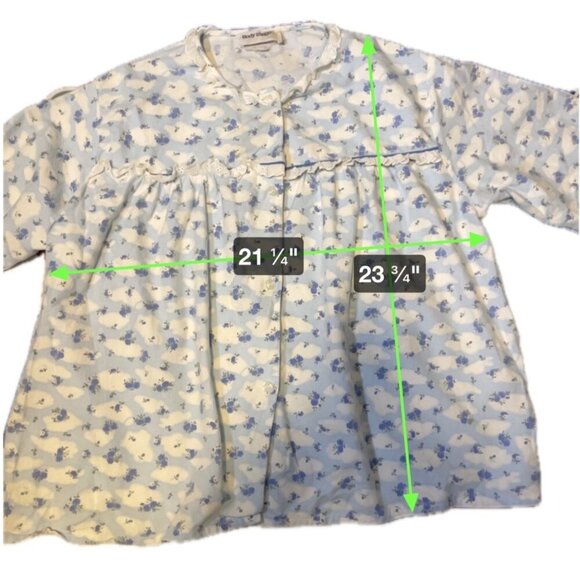 VINTAGE Body Image Blue Floral Print Long Sleeve Lace Collar Button Up PajamaTop - Picture 7 of 7